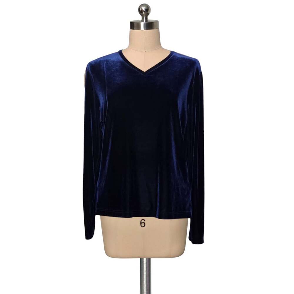 MERONA Dark Blue Stretchy Velvet V Neck Long Sleeve Top Blouse L